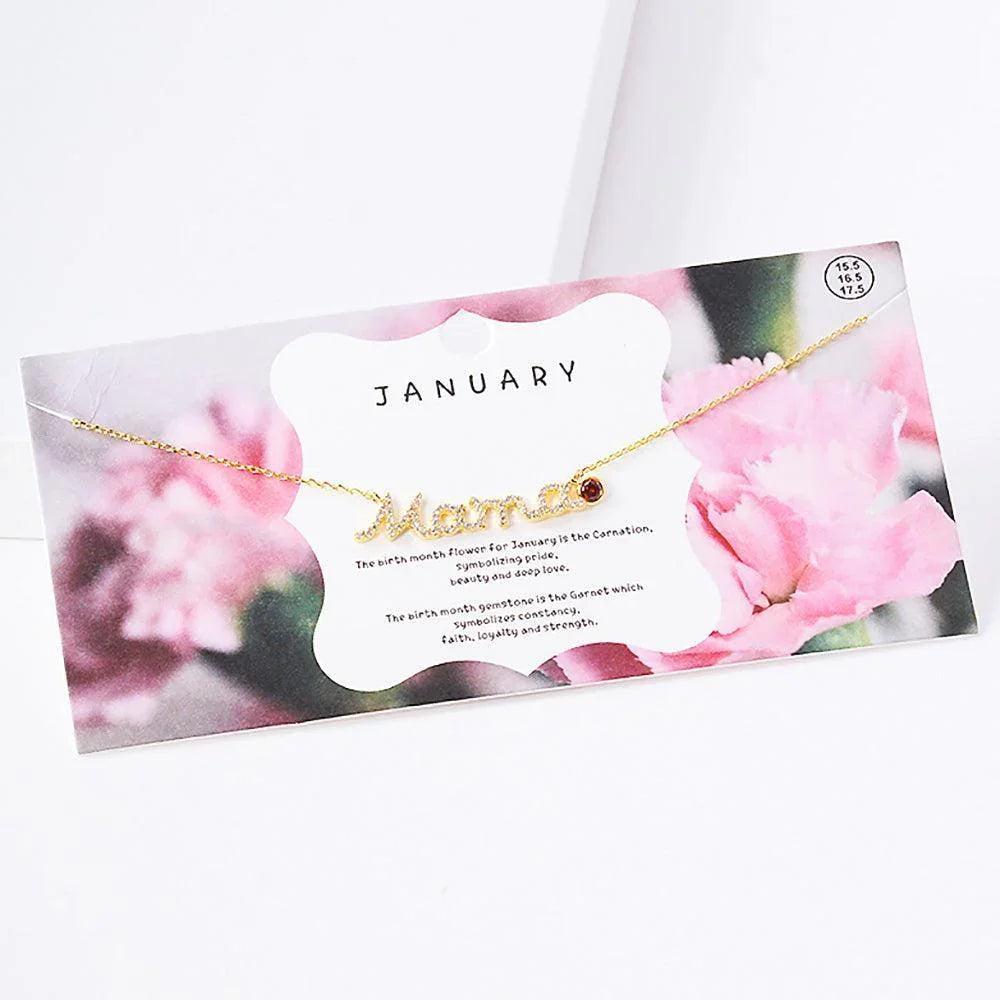 Gold January Birthstone MAMA Message Pendant Necklace - Jewelry Store by Erik Rayo