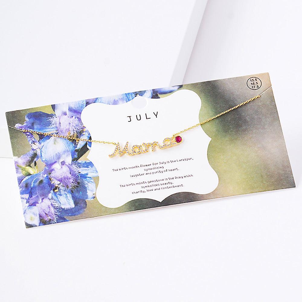 Gold July Birthstone MAMA Message Pendant Necklace - Jewelry Store by Erik Rayo