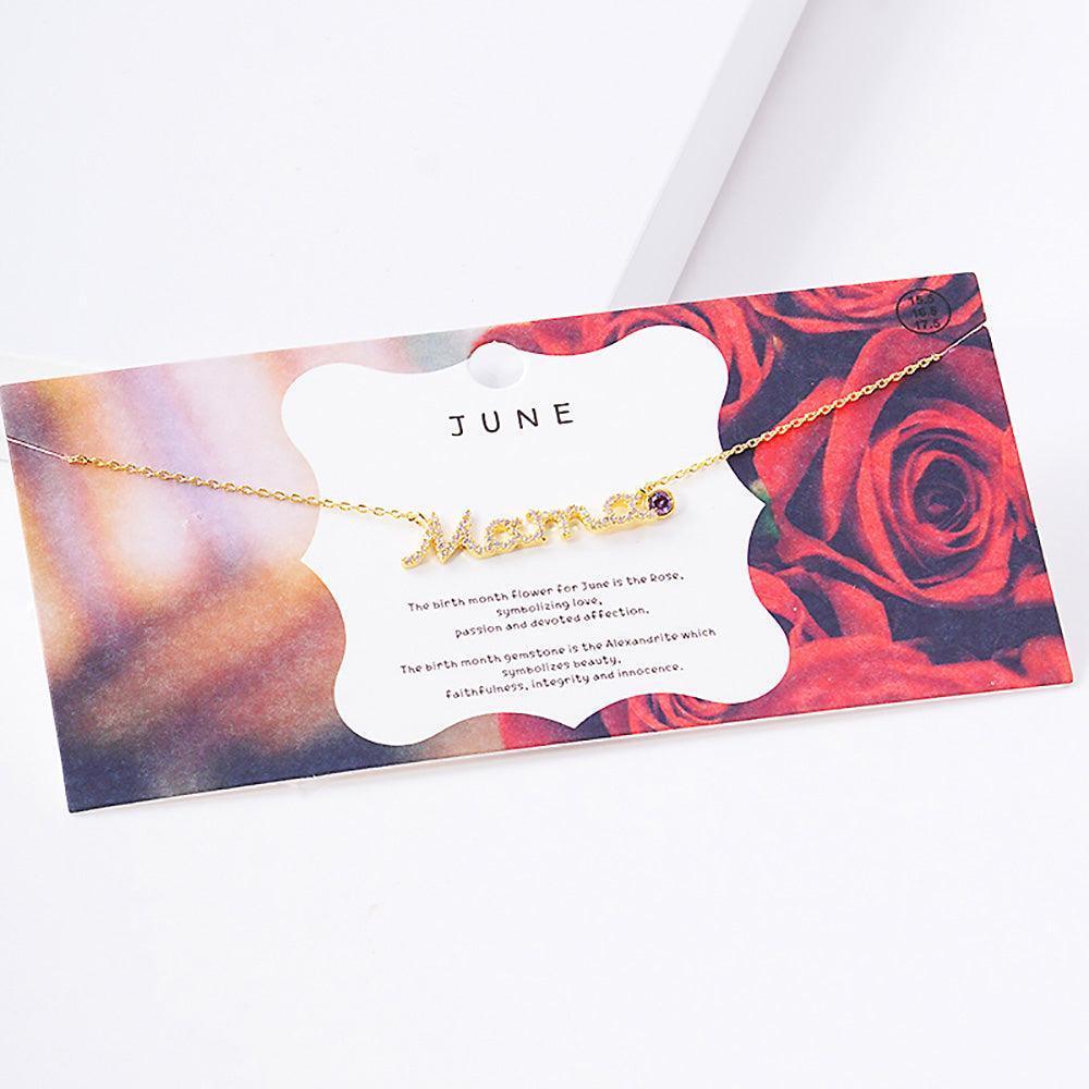 Gold June Birthstone MAMA Message Pendant Necklace - Jewelry Store by Erik Rayo