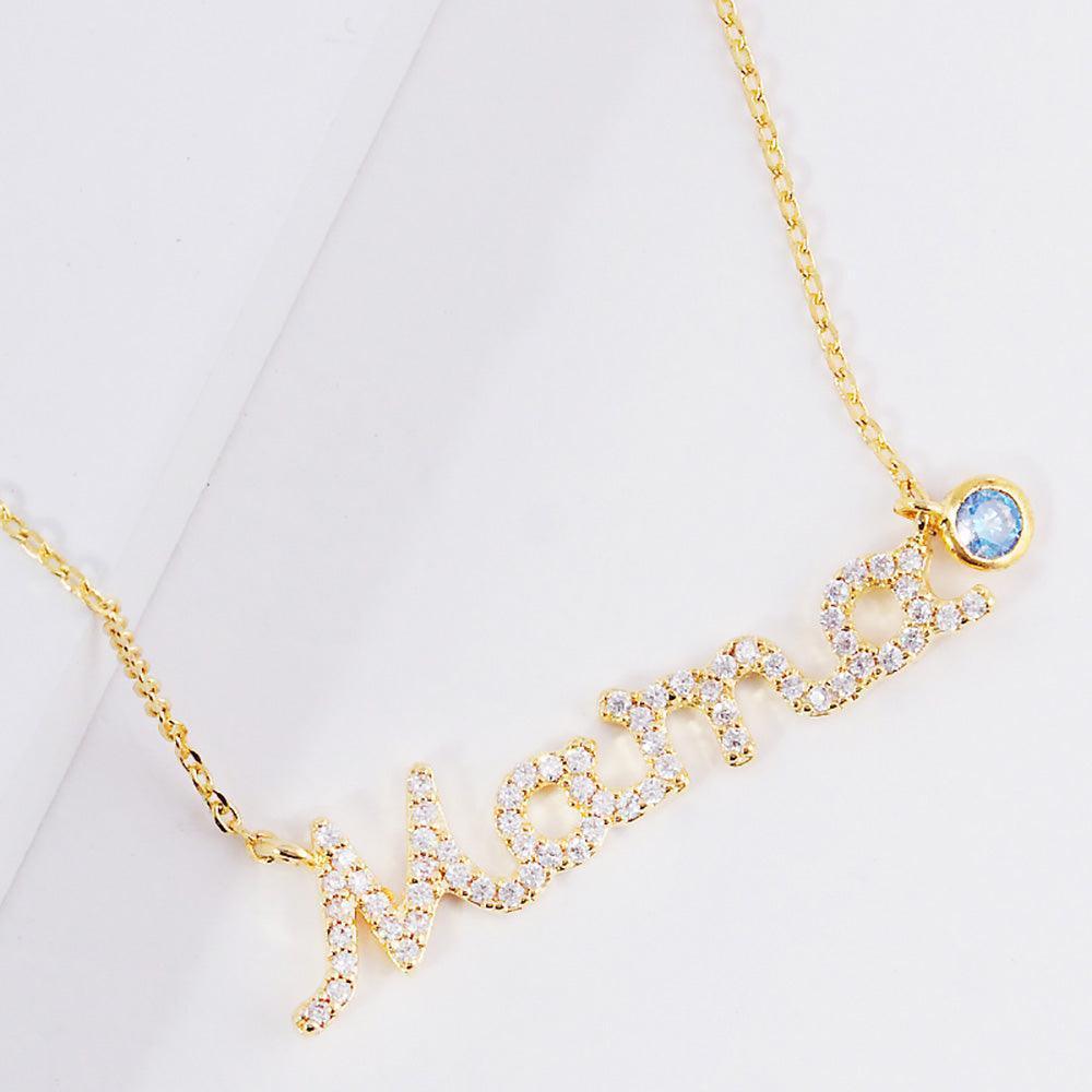Gold March Birthstone MAMA Message Pendant Necklace - Jewelry Store by Erik Rayo