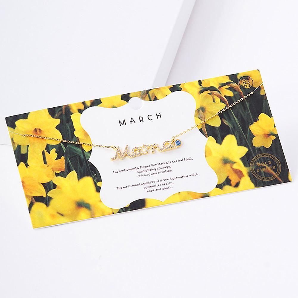 Gold March Birthstone MAMA Message Pendant Necklace - Jewelry Store by Erik Rayo