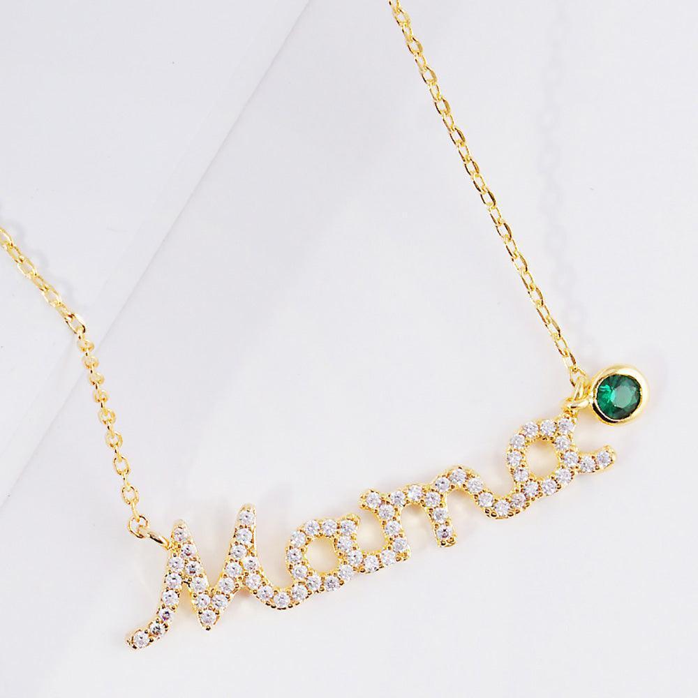 Gold May Birthstone MAMA Message Pendant Necklace - Jewelry Store by Erik Rayo