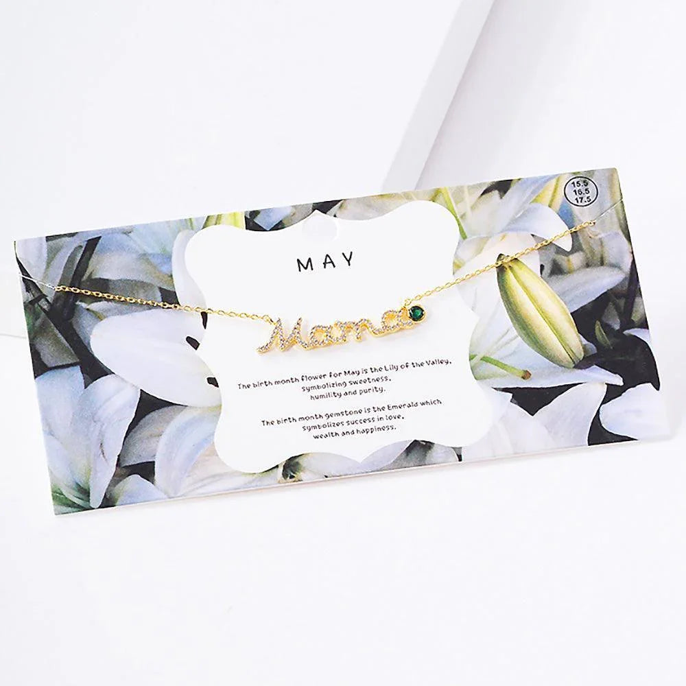 Gold May Birthstone MAMA Message Pendant Necklace - Jewelry Store by Erik Rayo