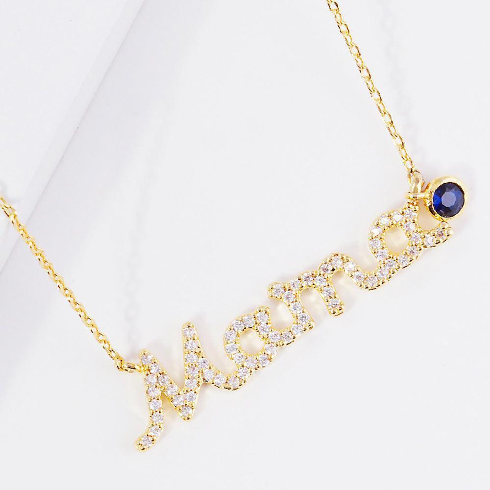 Gold September Birthstone MAMA Message Pendant Necklace - Jewelry Store by Erik Rayo