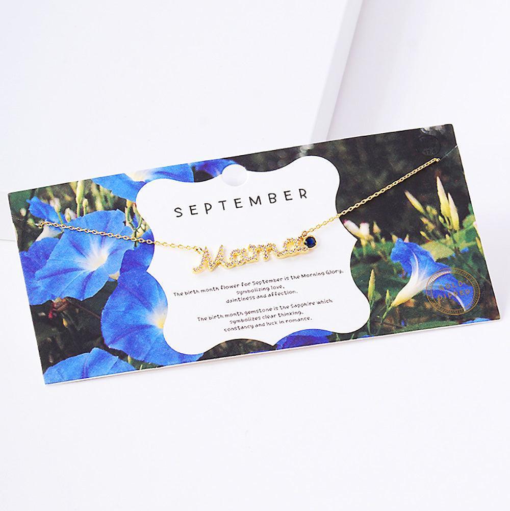 Gold September Birthstone MAMA Message Pendant Necklace - Jewelry Store by Erik Rayo