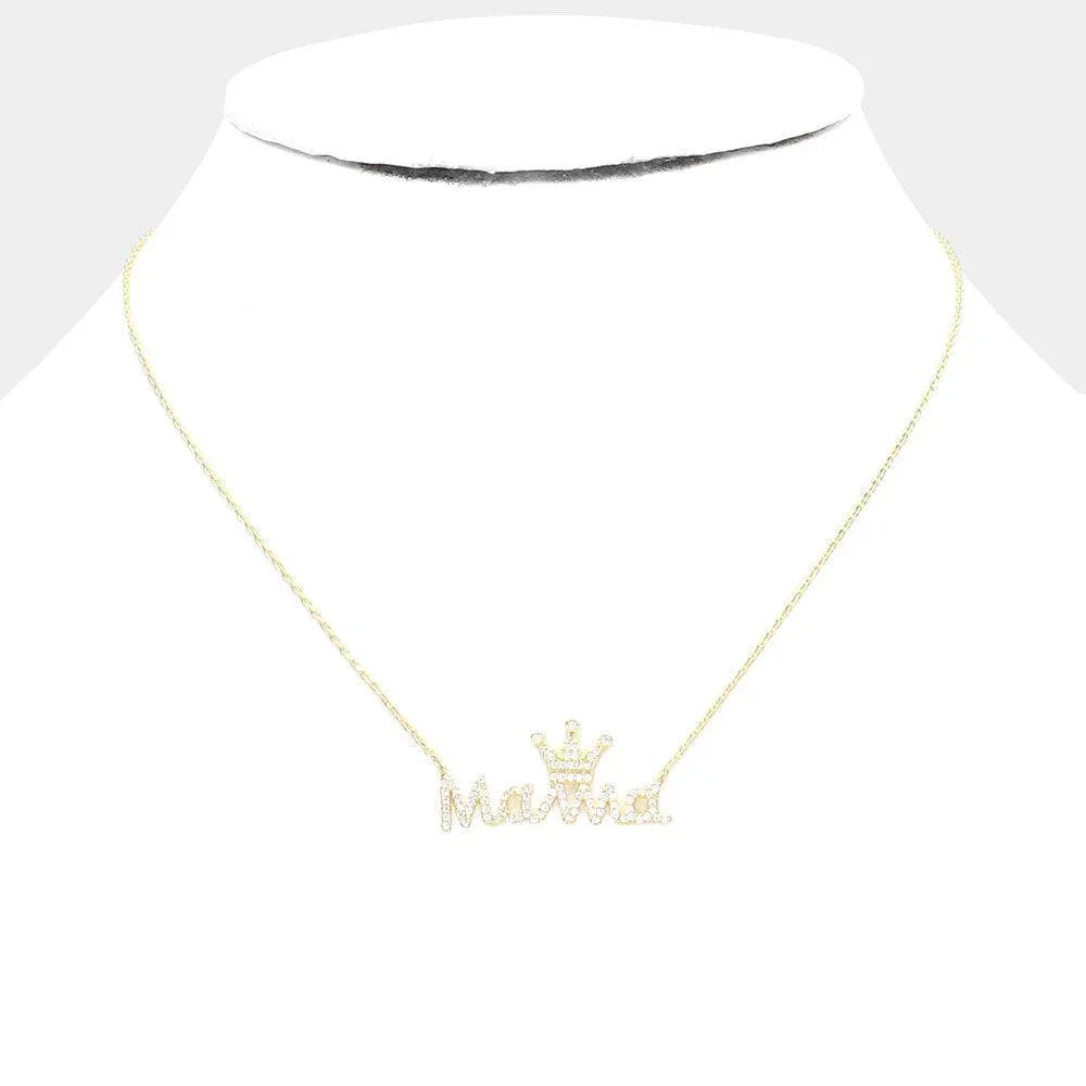 Gold Gold Dipped CZ Crown MAMA Message Pendant Necklace - Jewelry Store by Erik Rayo