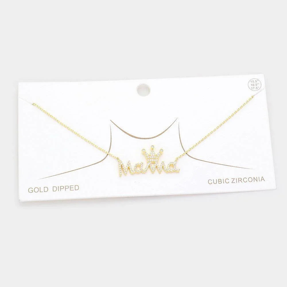 Gold Gold Dipped CZ Crown MAMA Message Pendant Necklace - Jewelry Store by Erik Rayo