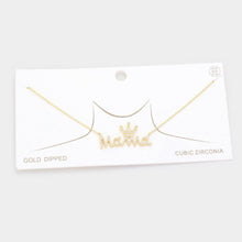 Load image into Gallery viewer, Gold Gold Dipped CZ Crown MAMA Message Pendant Necklace
