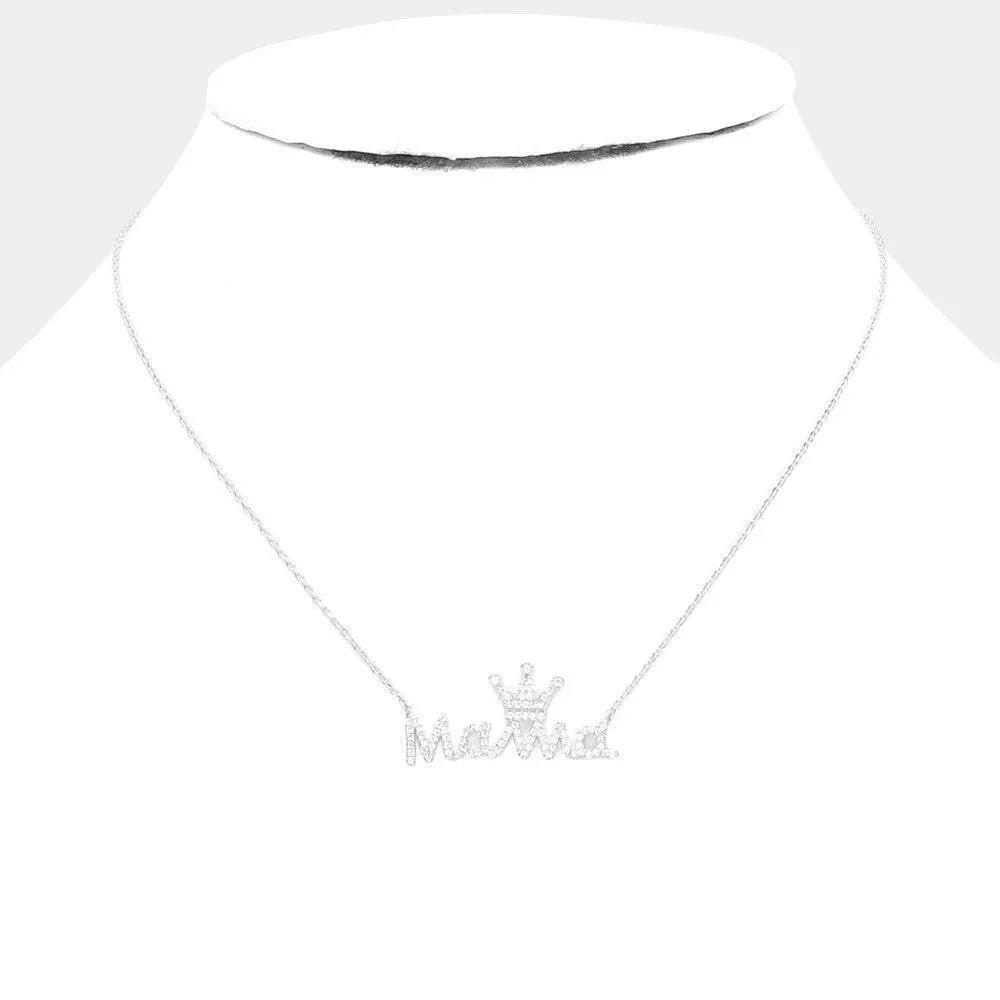 Gold White Gold Dipped CZ Crown MAMA Message Pendant Necklace - Jewelry Store by Erik Rayo