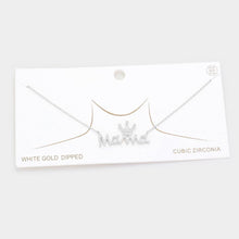 Load image into Gallery viewer, Gold White Gold Dipped CZ Crown MAMA Message Pendant Necklace
