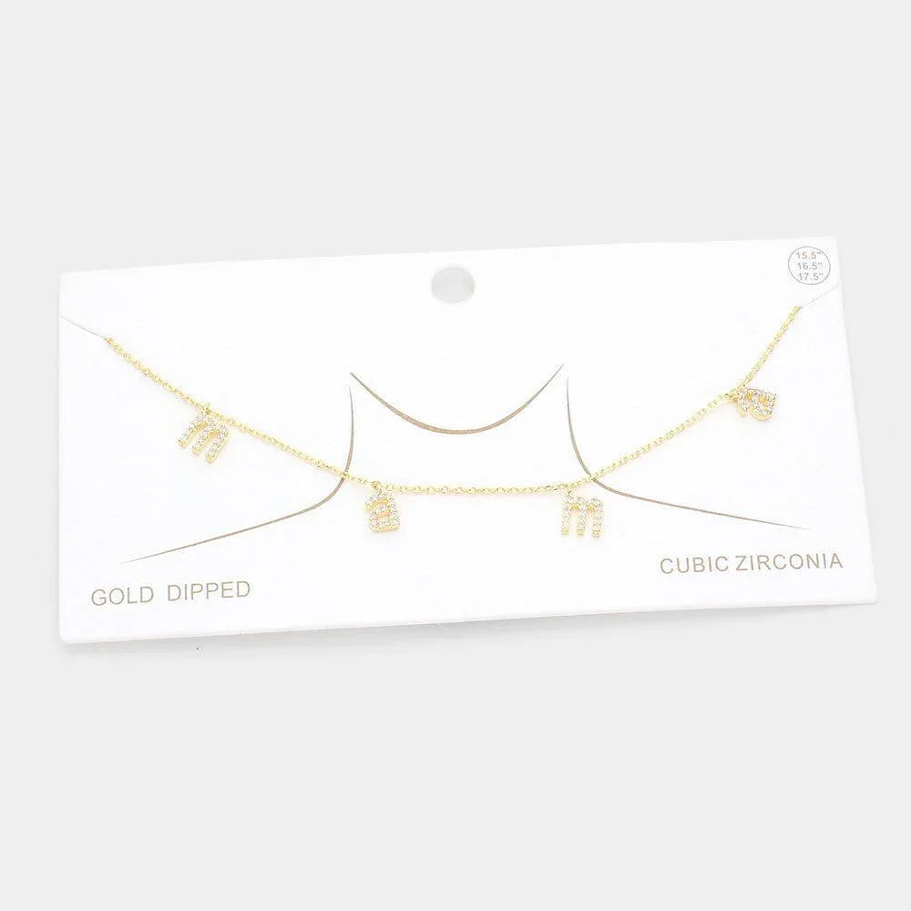 Gold Gold Dipped CZ MAMA Message Pendant Necklace - Jewelry Store by Erik Rayo