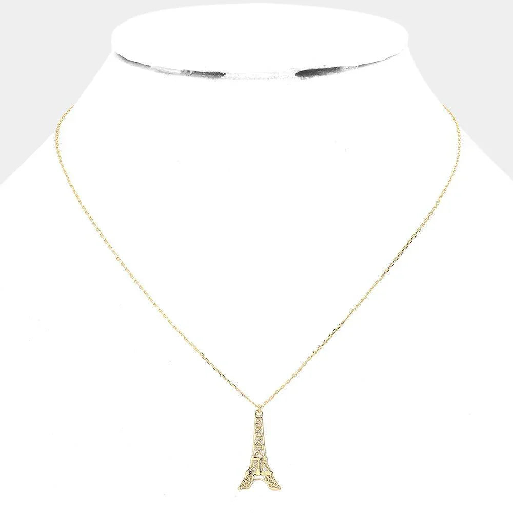 Gold Brass Metal Eiffel Tower Pendant Necklace - Jewelry Store by Erik Rayo