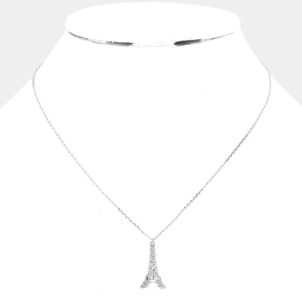 Silver Brass Metal Eiffel Tower Pendant Necklace - Jewelry Store by Erik Rayo