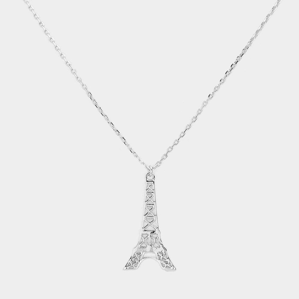 Silver Brass Metal Eiffel Tower Pendant Necklace - Jewelry Store by Erik Rayo
