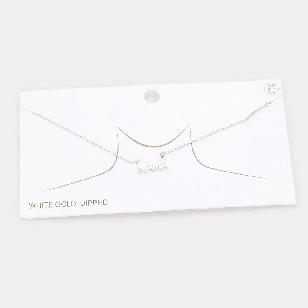 Gold White Gold Dipped Metal MAMA Message Pendant Necklace - Jewelry Store by Erik Rayo