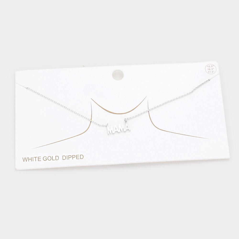 Gold White Gold Dipped Metal MAMA Message Pendant Necklace