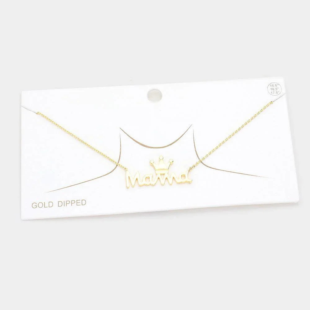 Gold Gold Dipped Metal Crown MAMA Message Pendant Necklace - Jewelry Store by Erik Rayo