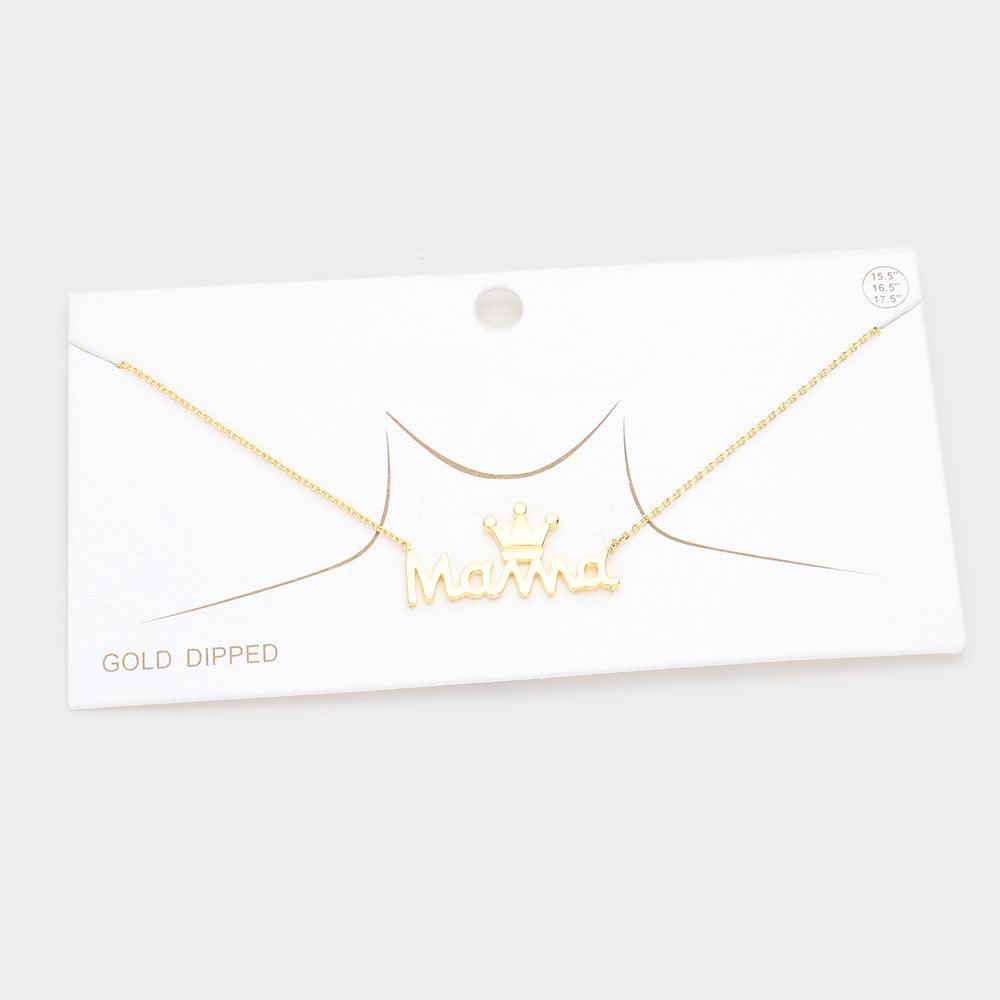 Gold Gold Dipped Metal Crown MAMA Message Pendant Necklace