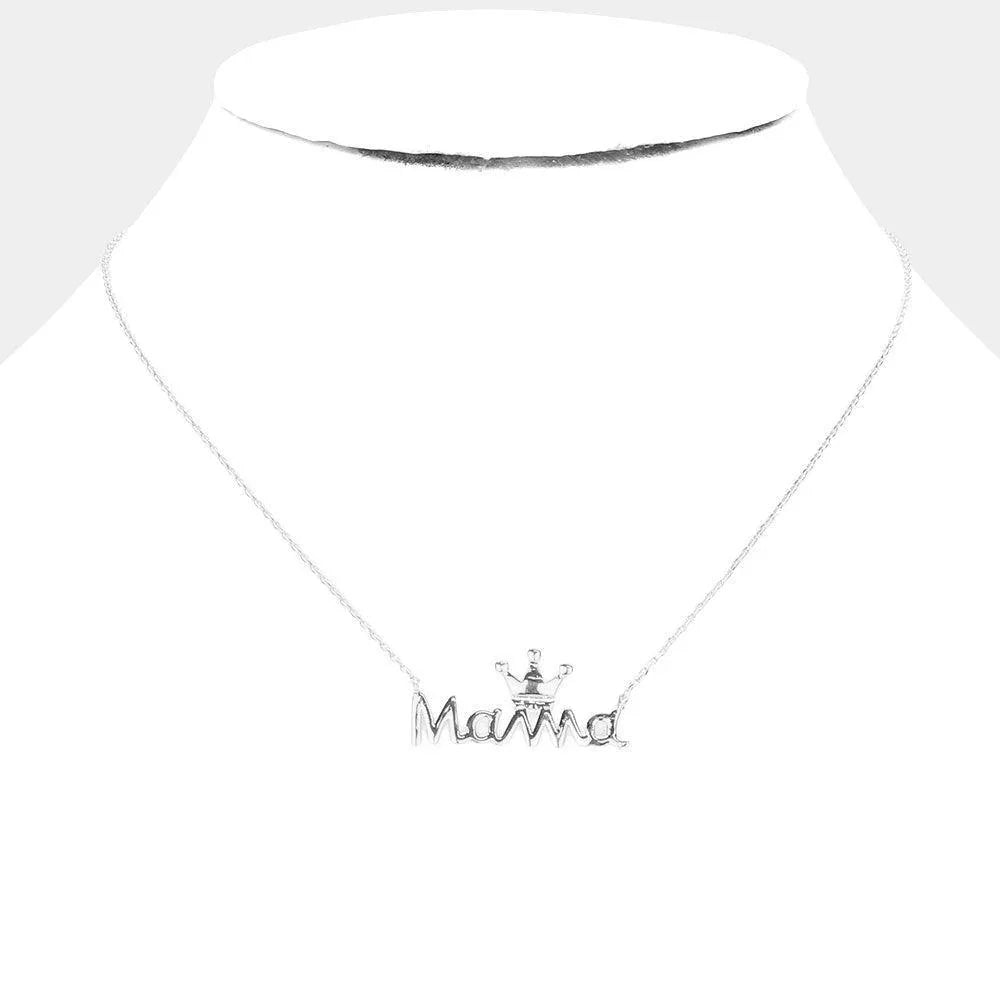 Gold White Gold Dipped Metal Crown MAMA Message Pendant Necklace - Jewelry Store by Erik Rayo