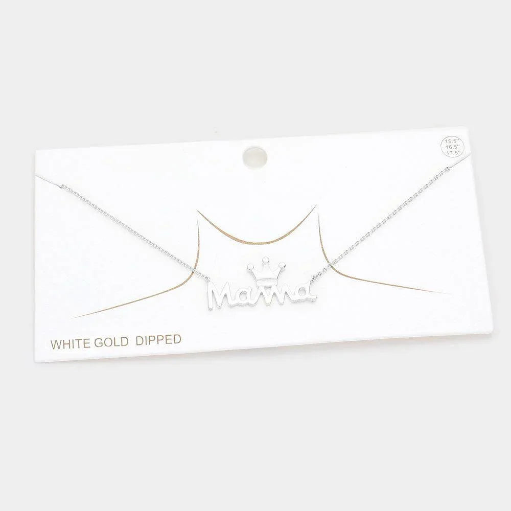 Gold White Gold Dipped Metal Crown MAMA Message Pendant Necklace - Jewelry Store by Erik Rayo