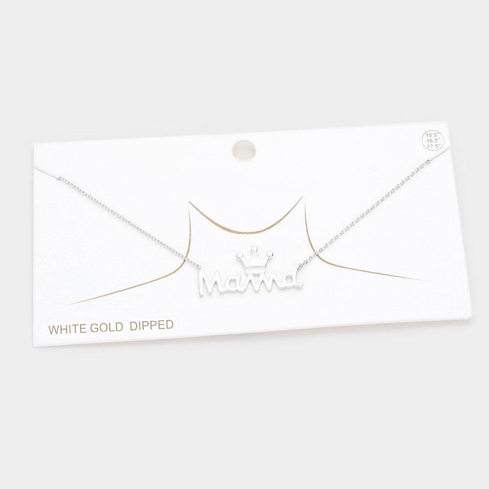 Gold White Gold Dipped Metal Crown MAMA Message Pendant Necklace