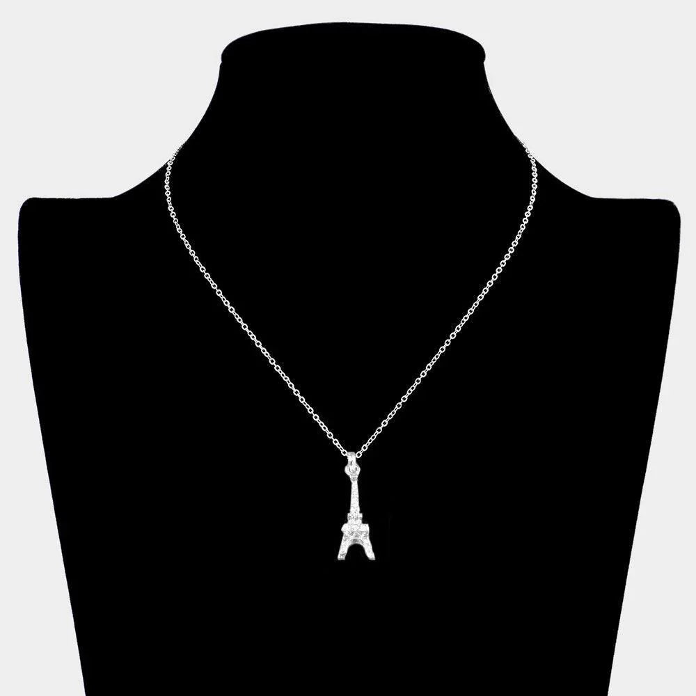 Rhinestone Embellished Eiffel Tower Pendant Necklace - Jewelry Store by Erik Rayo