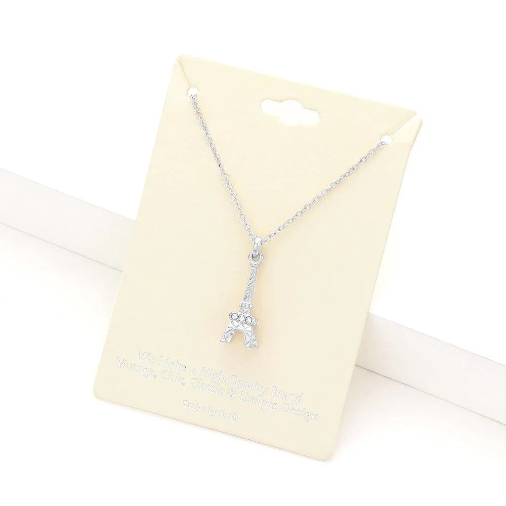 Rhinestone Embellished Eiffel Tower Pendant Necklace - Jewelry Store by Erik Rayo