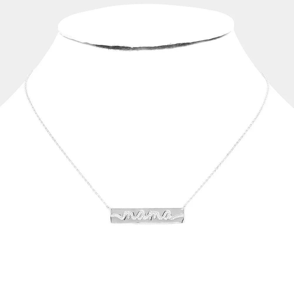 Gold White Gold Dipped CZ MAMA Message Metal Bar Pendant Necklace - Jewelry Store by Erik Rayo