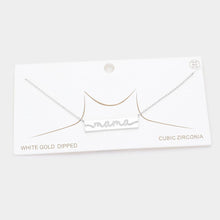 Load image into Gallery viewer, Gold White Gold Dipped CZ MAMA Message Metal Bar Pendant Necklace
