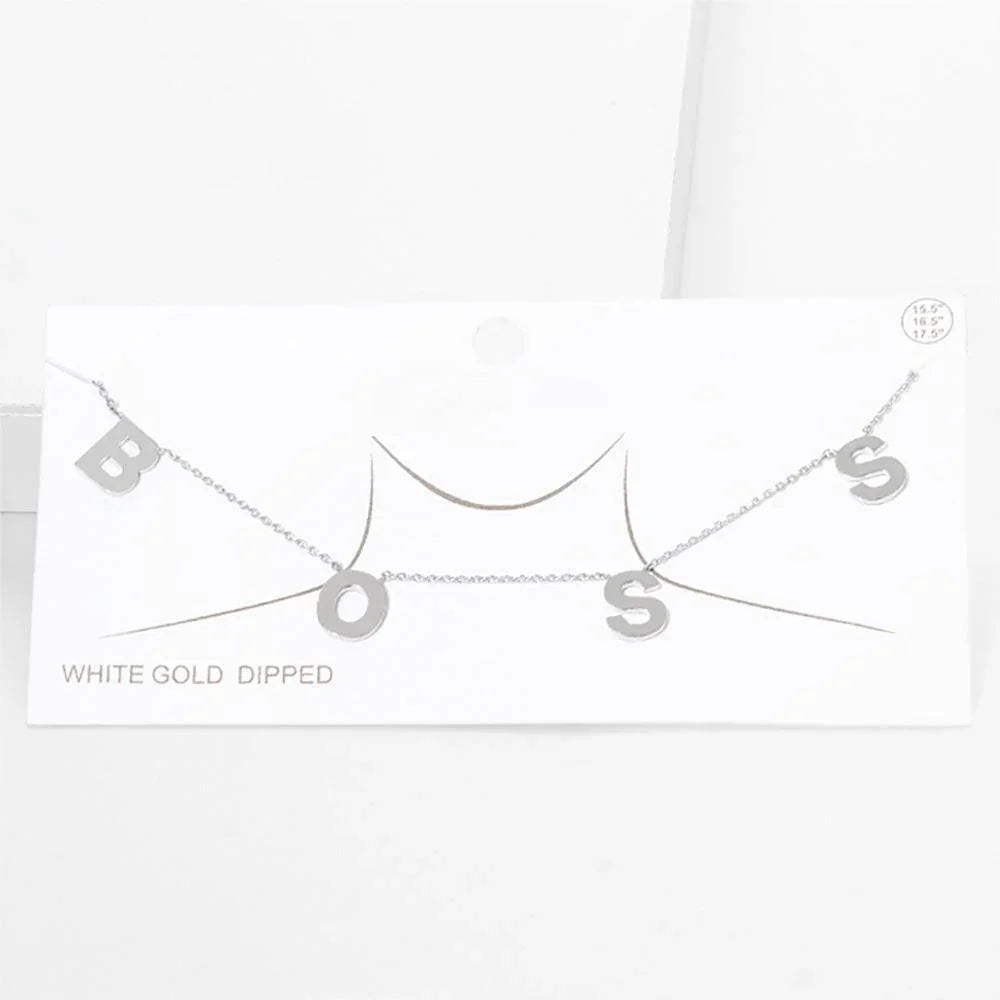 Gold BOSS White Gold Dipped Message Pendant Necklace - Jewelry Store by Erik Rayo