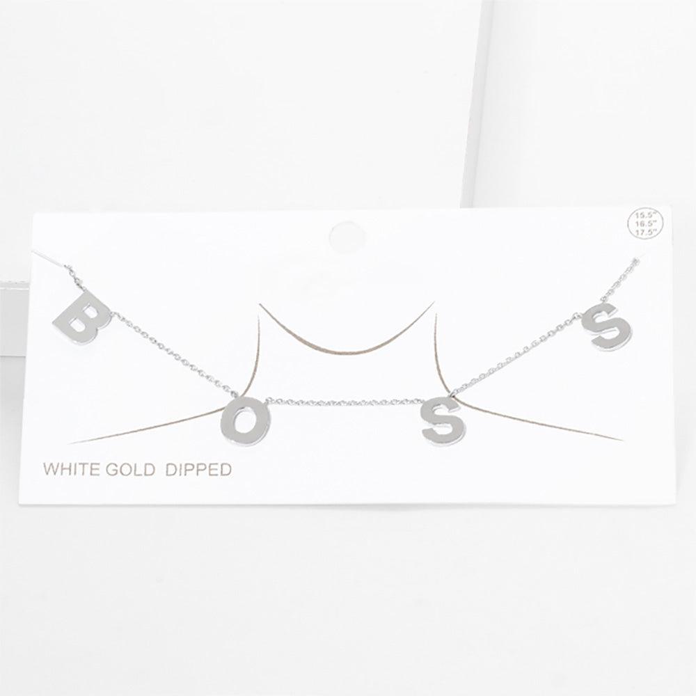 Gold BOSS White Gold Dipped Message Pendant Necklace