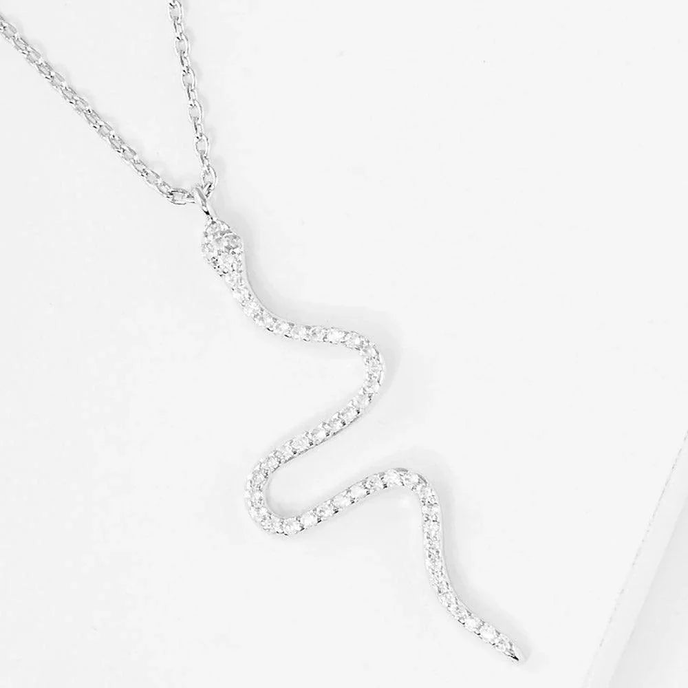 Gold White Gold Dipped CZ Embellished Metal Snake Pendant Necklace - Jewelry Store by Erik Rayo