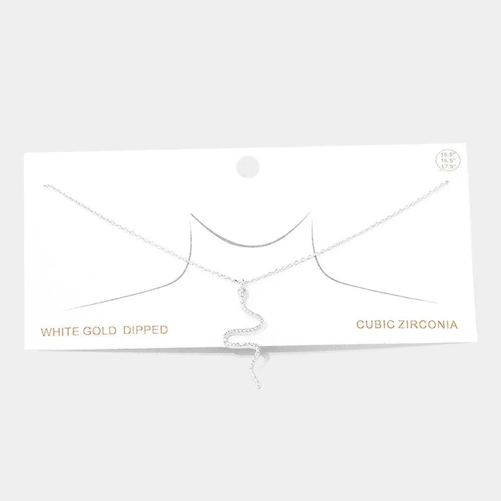 Gold White Gold Dipped CZ Embellished Metal Snake Pendant Necklace - Jewelry Store by Erik Rayo