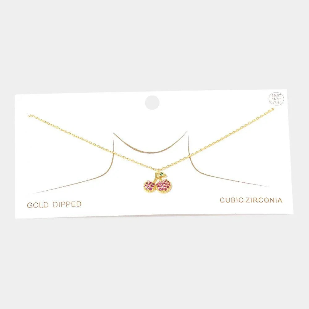 Gold Gold Dipped CZ Cherry Pendant Necklace - Jewelry Store by Erik Rayo