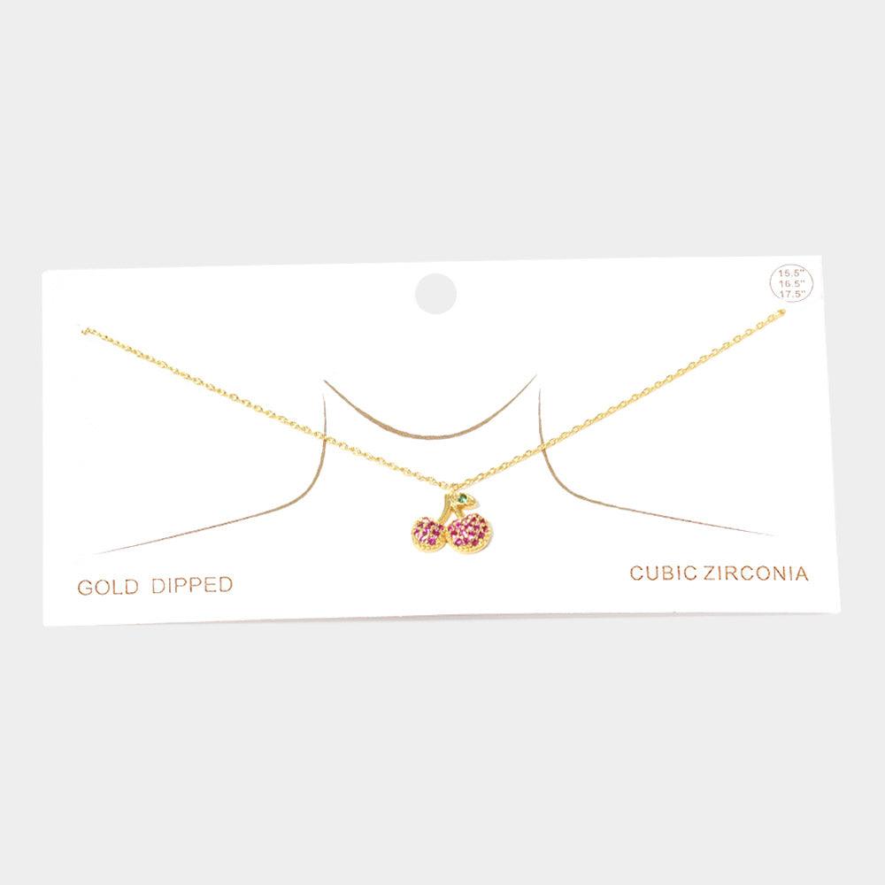 Gold Gold Dipped CZ Cherry Pendant Necklace