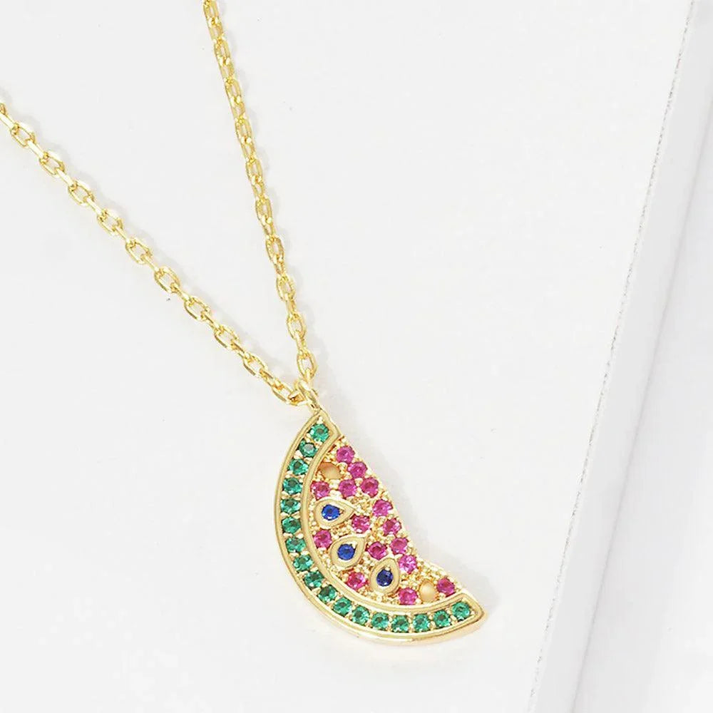 Gold Gold Dipped CZ Watermelon Pendant Necklace - Jewelry Store by Erik Rayo