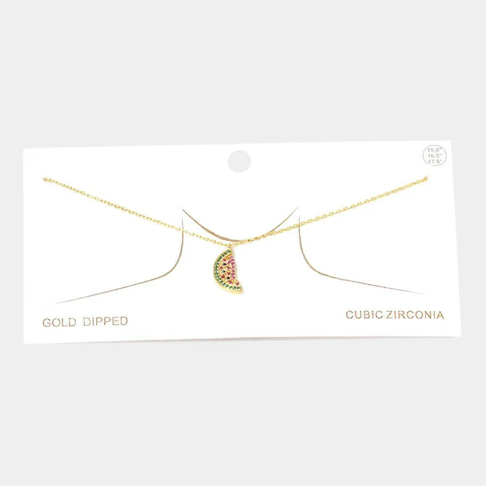 Gold Gold Dipped CZ Watermelon Pendant Necklace - Jewelry Store by Erik Rayo