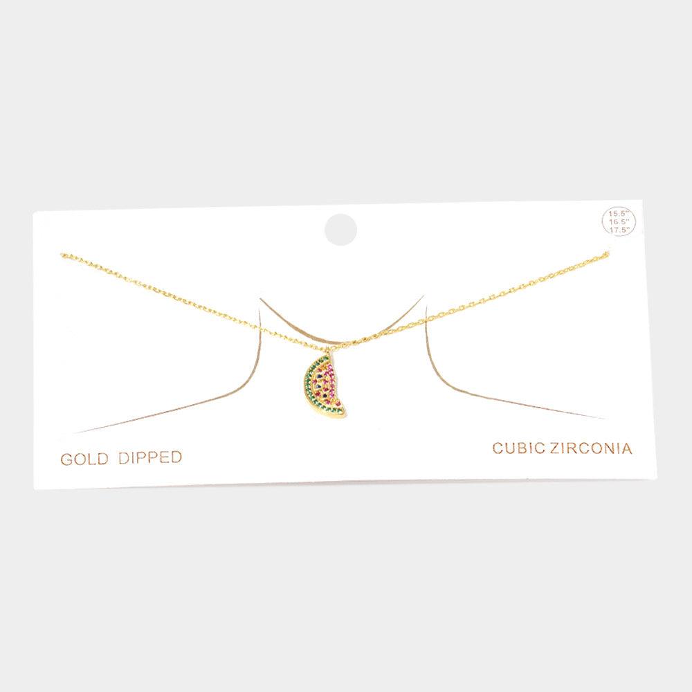 Gold Gold Dipped CZ Watermelon Pendant Necklace