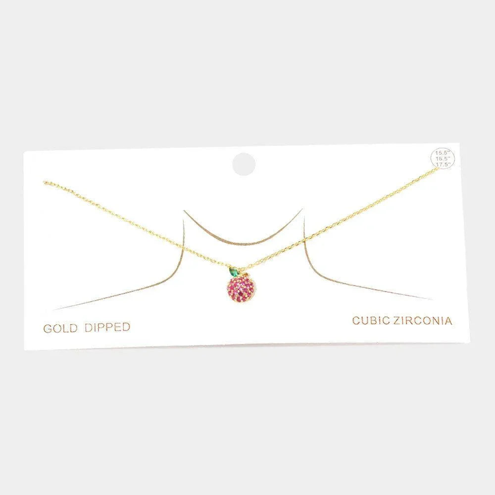 Gold Gold Dipped CZ Apple Pendant Necklace - Jewelry Store by Erik Rayo