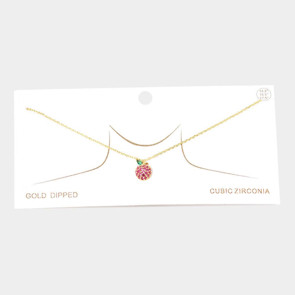 Gold Gold Dipped CZ Apple Pendant Necklace