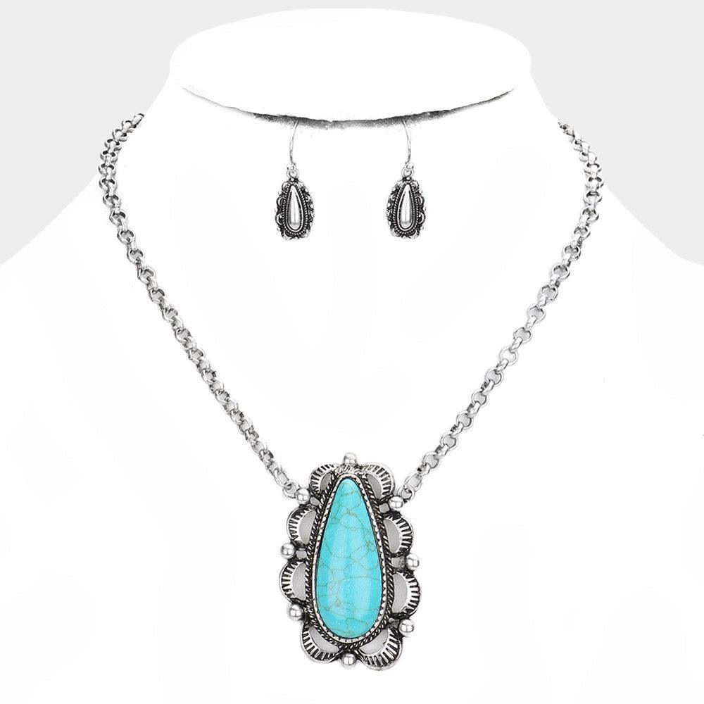 Natural Stone Teardrop Pendant Necklace - Jewelry Store by Erik Rayo