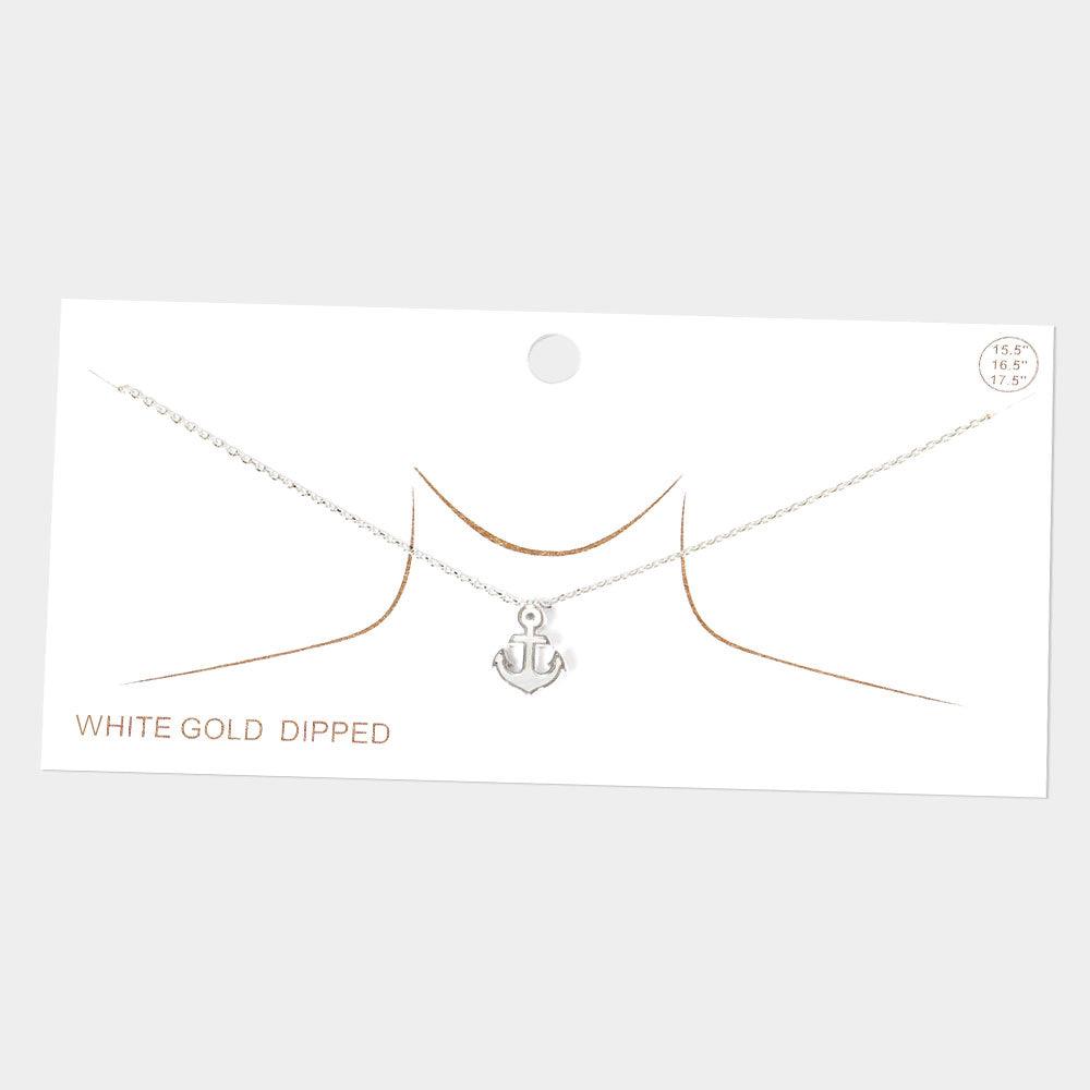 Gold White Gold Dipped Mother of Pearl Anchor Pendant Necklace