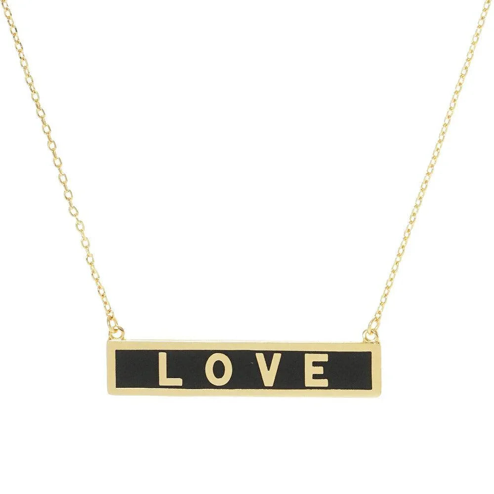 Gold LOVE Gold Dipped Enamel Rectangle Message Pendant Necklace - Jewelry Store by Erik Rayo
