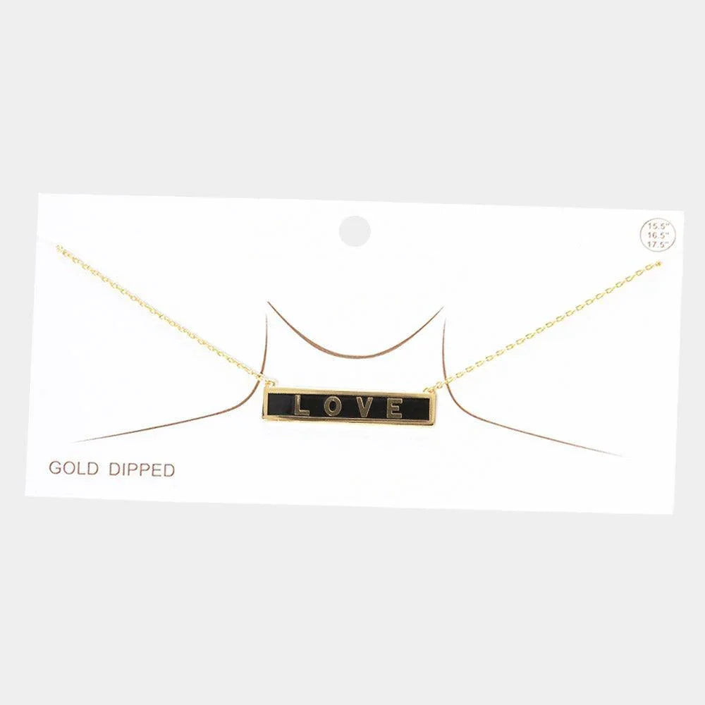Gold LOVE Gold Dipped Enamel Rectangle Message Pendant Necklace - Jewelry Store by Erik Rayo
