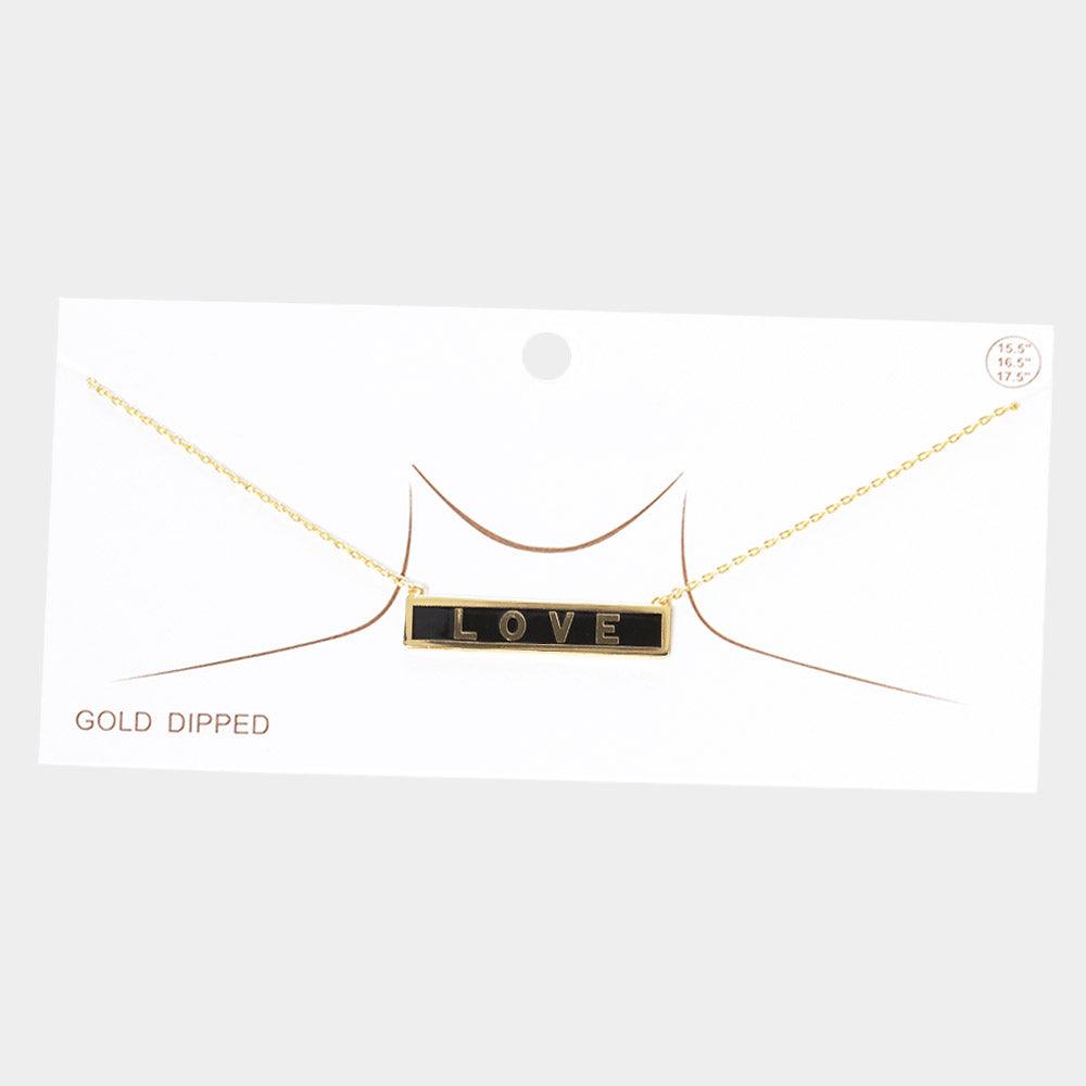 Gold LOVE Gold Dipped Enamel Rectangle Message Pendant Necklace