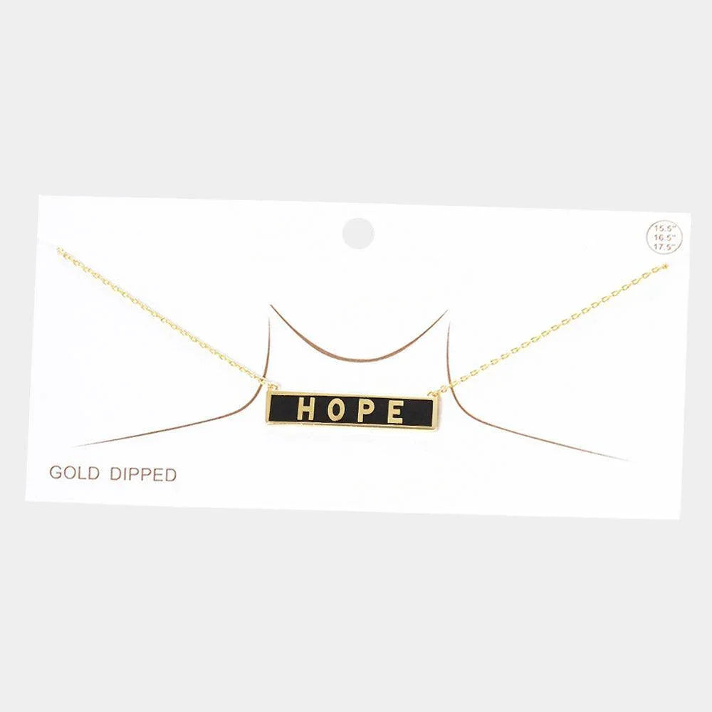 Gold HOPE Gold Dipped Enamel Rectangle Message Pendant Necklace - Jewelry Store by Erik Rayo