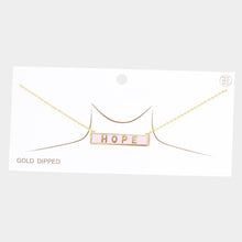 Load image into Gallery viewer, Pink HOPE Gold Dipped Enamel Rectangle Message Pendant Necklace
