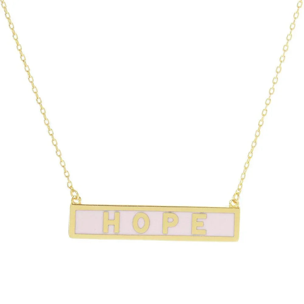 Pink HOPE Gold Dipped Enamel Rectangle Message Pendant Necklace - Jewelry Store by Erik Rayo