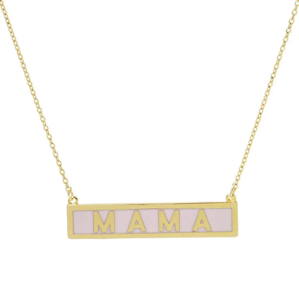 Pink MAMA Gold Dipped Enamel Rectangle Message Pendant Necklace - Jewelry Store by Erik Rayo
