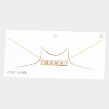 Load image into Gallery viewer, Pink MAMA Gold Dipped Enamel Rectangle Message Pendant Necklace
